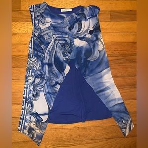 VERSACE Women's Medusa Baroque Blue Draping BlouseTop Size EU 40/US 4